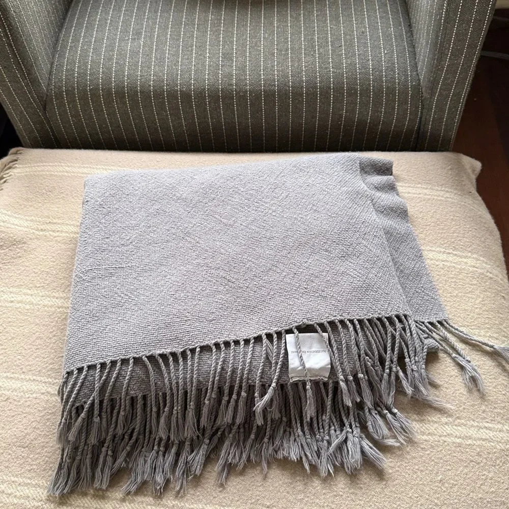 Restoration Hardware Stonewashed Brushed Cotton Fringe Throw